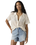Susanna Floral Crochet Shirt in Egret