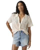 Susanna Floral Crochet Shirt in Egret