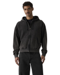 Hayes Boxy Full Zip Hoodie in Grunge Wash Jet Black
