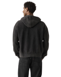 Hayes Boxy Full Zip Hoodie in Grunge Wash Jet Black