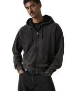 Hayes Boxy Full Zip Hoodie in Grunge Wash Jet Black