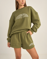 The Rhythm Womens College Crew Neck Sweatshirt in Olive