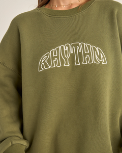 The Rhythm Womens College Crew Neck Sweatshirt in Olive