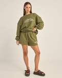 The Rhythm Womens College Crew Neck Sweatshirt in Olive