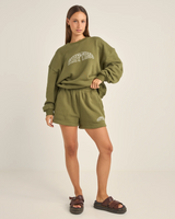 The Rhythm Womens College Crew Neck Sweatshirt in Olive