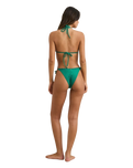 Pacific Rib Tie Side High Cut Bikini Bottoms in Green