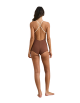 Lily Rib Cross Back Surf Short One Piece Swimsuit in Chocolate