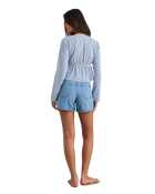 The Rhythm Womens Lola Check Tie Front Long Sleeve Top in Blue