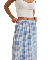 The Rhythm Womens Lola Check Tiered Maxi Skirt in Blue