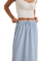 The Rhythm Womens Lola Check Tiered Maxi Skirt in Blue