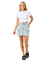 The Rip Curl Womens Las Dalias Denim Mini Skirt in Vintage Blue