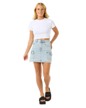 The Rip Curl Womens Las Dalias Denim Mini Skirt in Vintage Blue