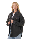 High Tide Fleece Shacket in Washed Black