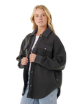 High Tide Fleece Shacket in Washed Black