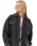 High Tide Fleece Shacket in Washed Black