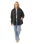 High Tide Fleece Shacket in Washed Black