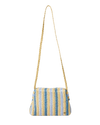 Crochet Framed Clutch Bag in Blue & Natural
