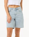 Las Dalias Relaxed Denim Shorts in Vintage Blue