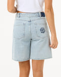 Las Dalias Relaxed Denim Shorts in Vintage Blue
