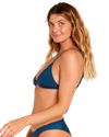 Modern Rib Fixed Tri Bikini Top in Dark Blue