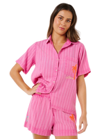 Hotel Malibu Embroidered Shirt in Super Pink