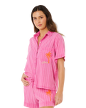 Hotel Malibu Embroidered Shirt in Super Pink