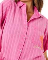 Hotel Malibu Embroidered Shirt in Super Pink