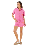 Hotel Malibu Embroidered Shirt in Super Pink