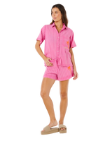 Hotel Malibu Embroidered Shirt in Super Pink