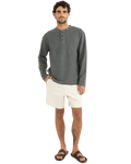 Vintage Terry Henley Long Sleeve T-Shirt in Silver Pine