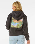 The Rip Curl Womens La Paloma Relaxed Zip Thru Hoodie in Washed Black