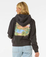 The Rip Curl Womens La Paloma Relaxed Zip Thru Hoodie in Washed Black