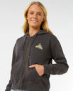 The Rip Curl Womens La Paloma Relaxed Zip Thru Hoodie in Washed Black