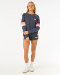 The Rip Curl Womens Las Dalias Raglan Crew Sweatshirt in Navy