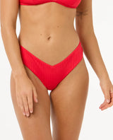 The Rip Curl Womens Premium Surf Skimpy Hipster Bikini Bottoms in Hibiscus Red