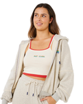 Surf Side Spliced Zip Hoodie in Grey Marle