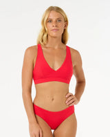The Rip Curl Womens Premium Surf D-DD Deep V Bikini Top in Hibiscus Red