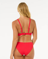 The Rip Curl Womens Premium Surf D-DD Deep V Bikini Top in Hibiscus Red