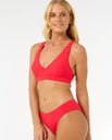 The Rip Curl Womens Premium Surf D-DD Deep V Bikini Top in Hibiscus Red