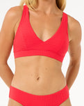 The Rip Curl Womens Premium Surf D-DD Deep V Bikini Top in Hibiscus Red