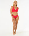 The Rip Curl Womens Premium Surf D-DD Deep V Bikini Top in Hibiscus Red