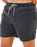 Offset Washed Volley Shorts in Black