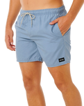 Offset Washed Volley Shorts in Faded Denim