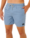 Offset Washed Volley Shorts in Faded Denim