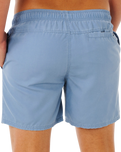 Offset Washed Volley Shorts in Faded Denim