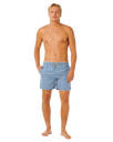Offset Washed Volley Shorts in Faded Denim