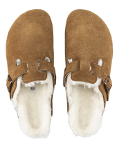 The Birkenstock Womens Boston Shearling Slippers in Mink