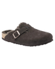 The Birkenstock Womens Boston Shearling Suede Leather Sandals in Mocca