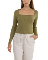 Andie Long Sleeve Knit Top in Olive