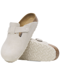 The Birkenstock Womens Boston Suede Leather Sandals in Antique White